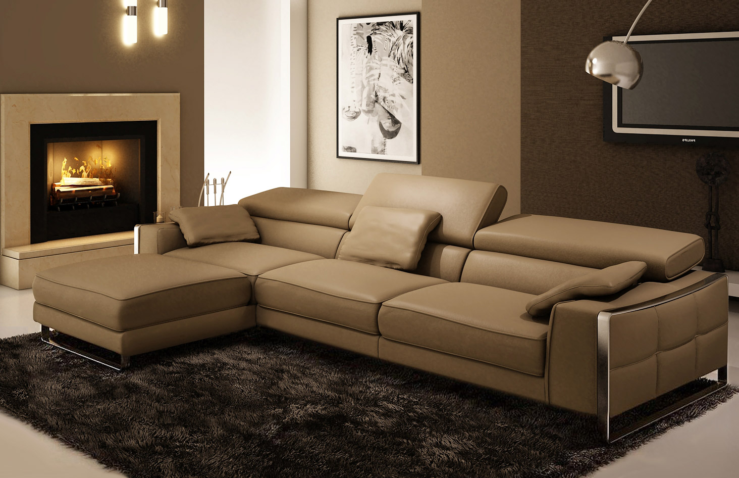 Corner sofa of light brown leather